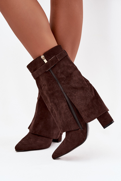 Insulated Women's Heeled Boots With Decorative Strap Chocolate Luvielle