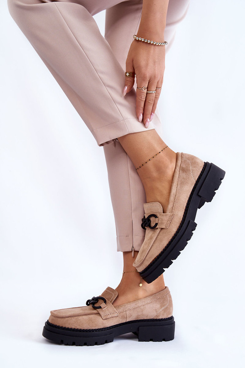 Półbuty Loafery Damskie Zamsz Beżowe La.Fi Willows