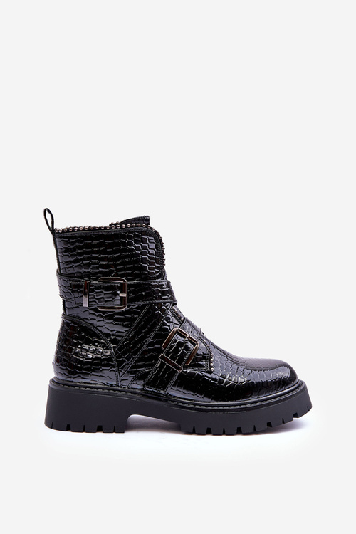 Women's Snake Boots with Straps Black Leora