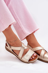 Leather Women's Sandals With Velcro Maciejka L6848-25 Gold