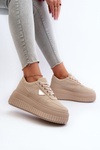 Women's Sneakers Made of Eco Leather on Chunky Platform Beige Chrisstin