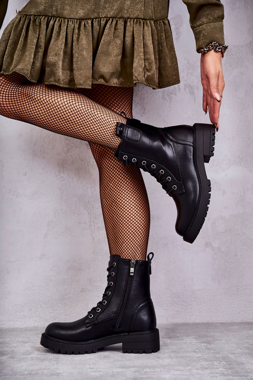 Leather Warm Lace Up Boots Black Ritta