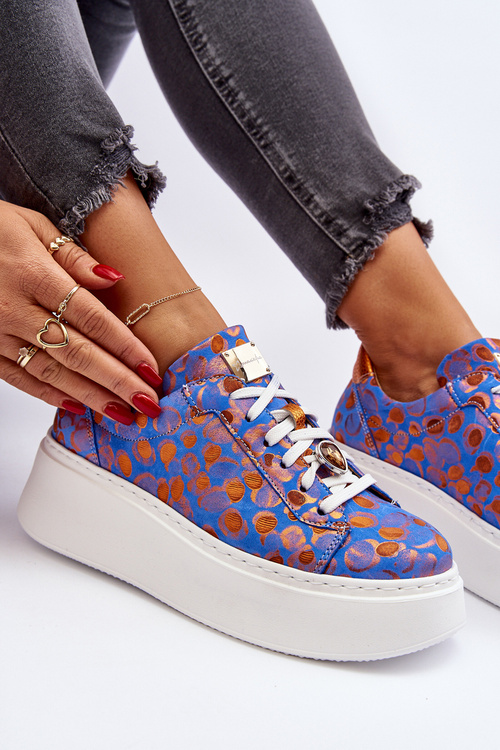 Buty Sportowe Skóra Platforma Maciejka 06191-06 Niebieskie