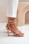 Stylish High Heels With Straps Beige Saredi