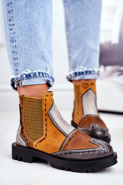 Women’s Boots Maciejka Leather elastic-sides Yellow 04634