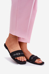 Flat Ladies Slippers With Strap And Buckle Black Zilina