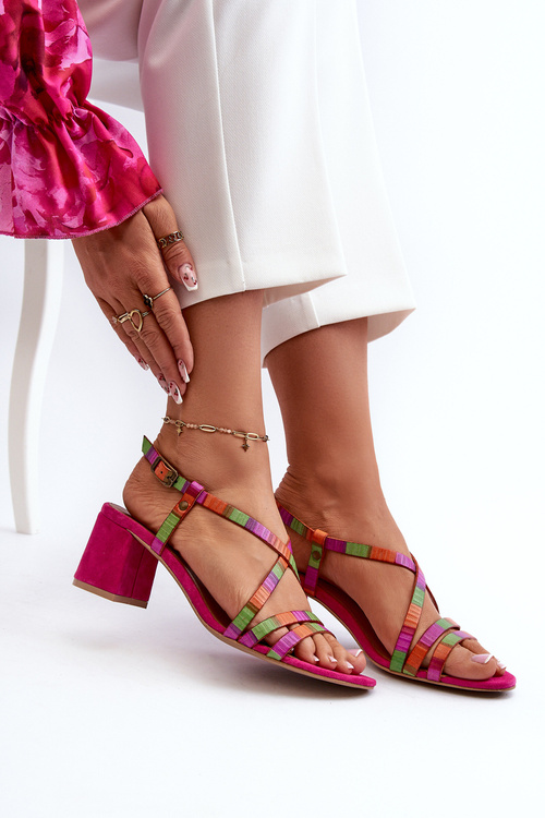 Suede Sandals With Low Heel Maciejka 06653-15 Fuchsia