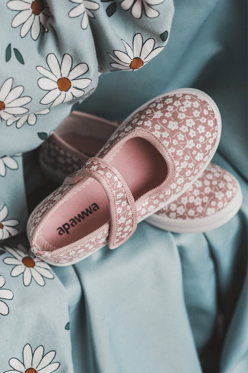 Children's Velcro Ballerinas In Print Pink Selah