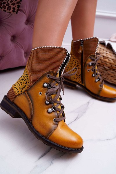 Women's Leather Boots Boots Maciejka Yellow 3623A-07