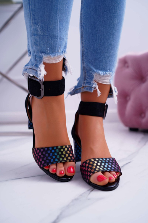 Women's Stiletto Sandals Suede Black Geometric