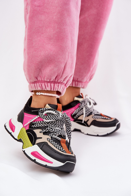 Buty sportowe Sneakersy Z Podwójnym Sznurowaniem Damskie Czarne Efobell