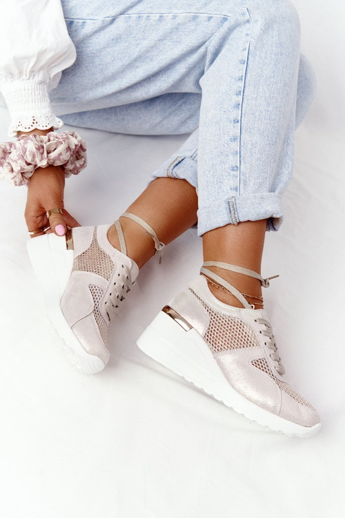 Leather Mesh Wedge Sneakers S.Barski Gold