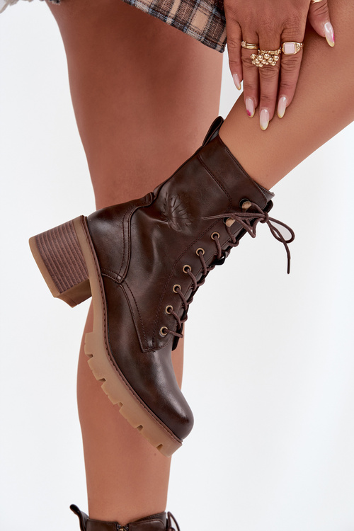 Women's Workery Block Heeled Boots Vinceza 89136 Warm Brown