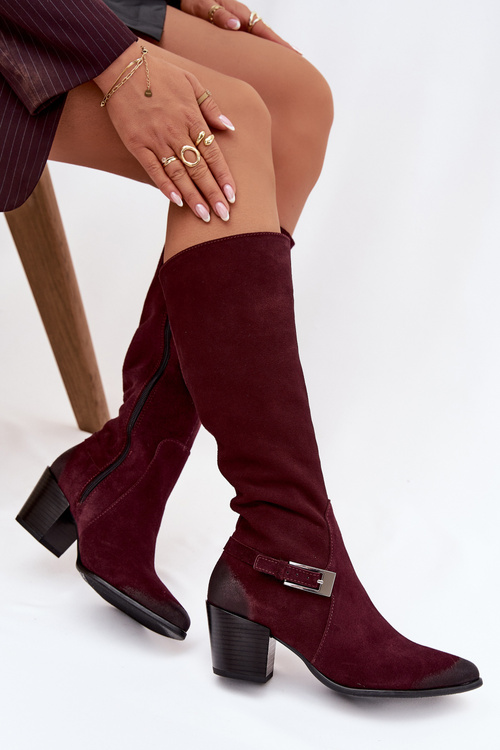 Leather Suede Boots with Heels with Buckle Warm Zazoo 70156 Bordeaux