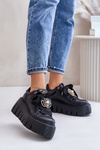 Damskie Sneakersy Masywna Podeszwa Ozdoba Czarne CheBello 4530