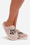 Furry slippers with hearts beige Amandra