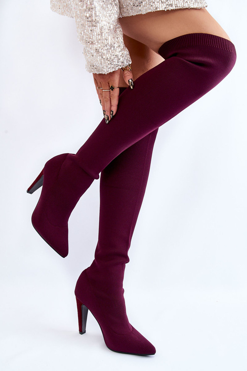 Sock Heeled Boots Burgundy Renoli