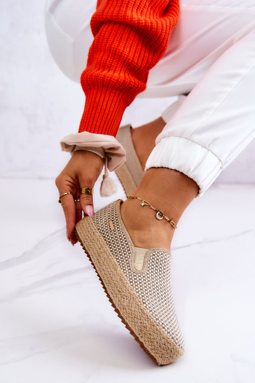 Tenisówki Slip On Damskie Plecione Beżowe Big Star JJ274394