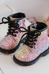 Kids Sparkly Furry Lined Boots with Zipper Multicolor Saussa