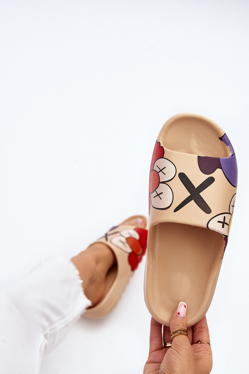 Rubber Slippers with Dark Beige Print Monsters