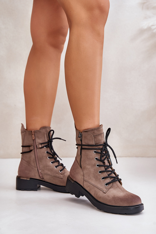 High Worker Boots With Zippers Dark Beige Maisa