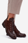 Patent Leather Women's Ankle Boots With Decorative Embossing Warm Vinceza 16477 Brown