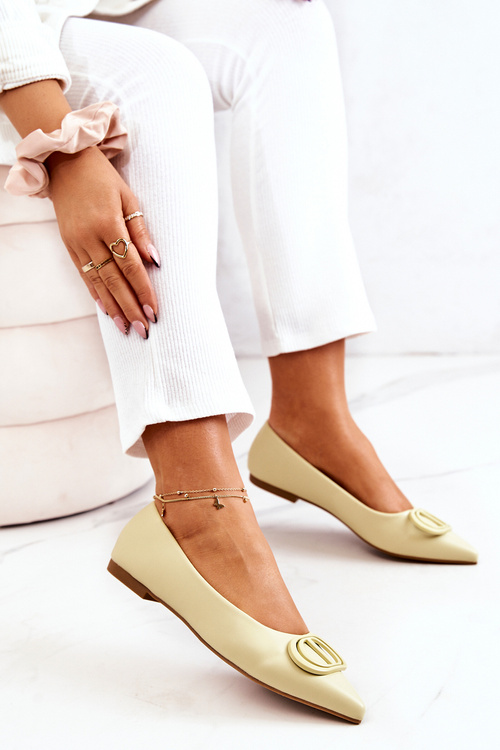 Leather Pointed Ballerinas Light Green Rachelle