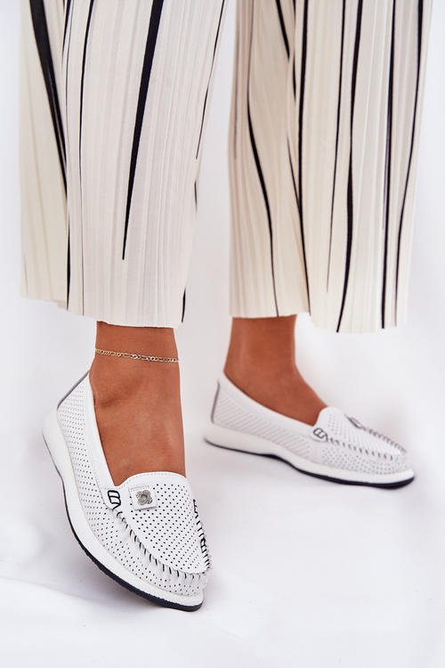 Damskie Mokasyny Z Naturalnej Skóry Białe S.Barski LR51-673