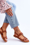 Women's Flat Sandals With A Decorative Belt Brown Berry