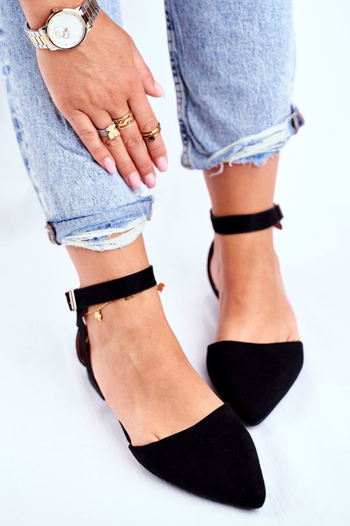 Women's Flat Ballerinas With A Belt Black Allison