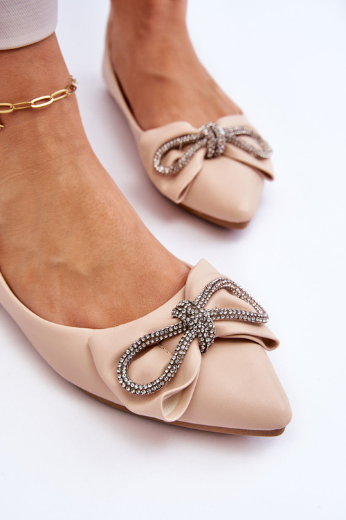 Elegant Ballerinas With A Bow Beige One Time