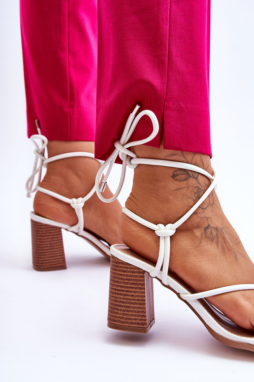 Women's Leather Sandals On Heel White Seyna