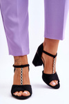 Suede High Heel Sandals With Cubic Zirconia Black Aniya 