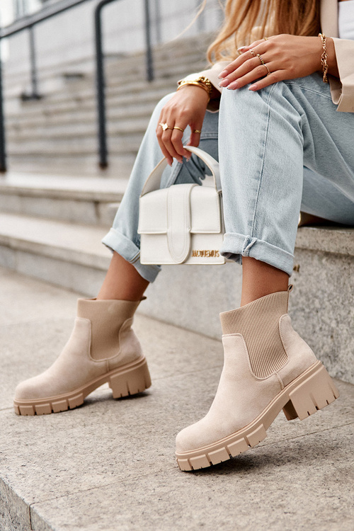 Elastic Insert Suede Boots Beige Anyfer