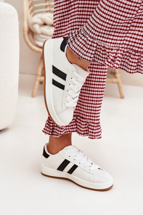 Eko Skórzane Sneakersy Buty Sportowe Damskie Białe Ravina