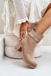 Women's Heeled Eco Suede Boots Insulated with Zipper Beige Laonora
