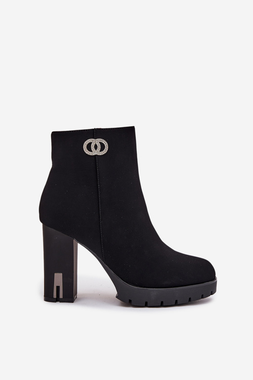 Insulated women's ankle boots with heel with decorative detail black Vessara