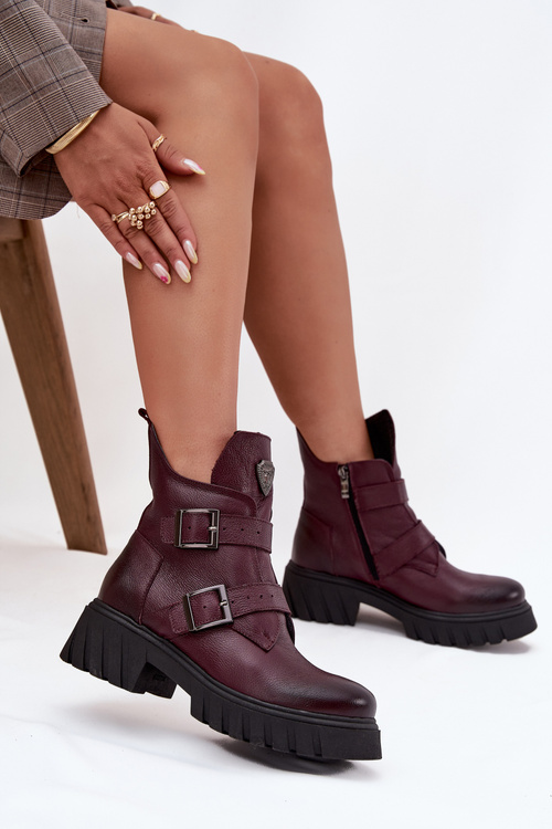 Leather insulated women's boots with buckles and decorative detail Zazoo 60482 Burgundy