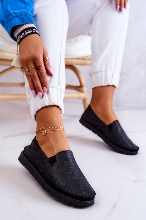 Półbuty Damskie Wsuwane Skórzane Czarne Maciejka 03512-01