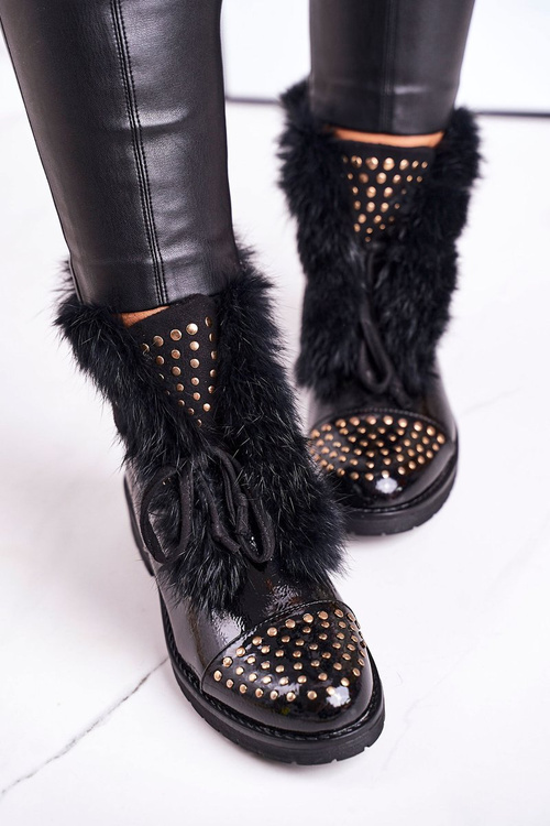 Women's Insulated Boots With Studs And Fur Shiny Glam