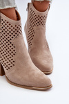 Beige Lace-Up Women's Ankle Boots in Eco Suede on Block Heel Stardara
