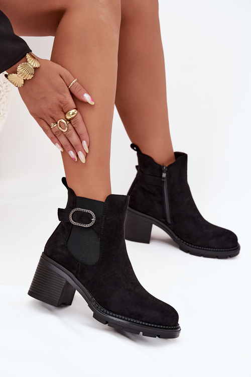 Insulated women's ankle boots with a decorative buckle black Melara