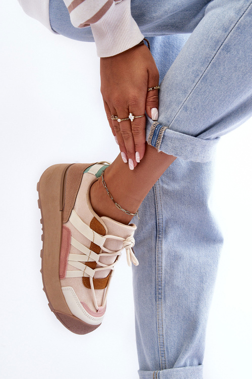 Women's Suede Sports Shoes on Platform Beige Rohan