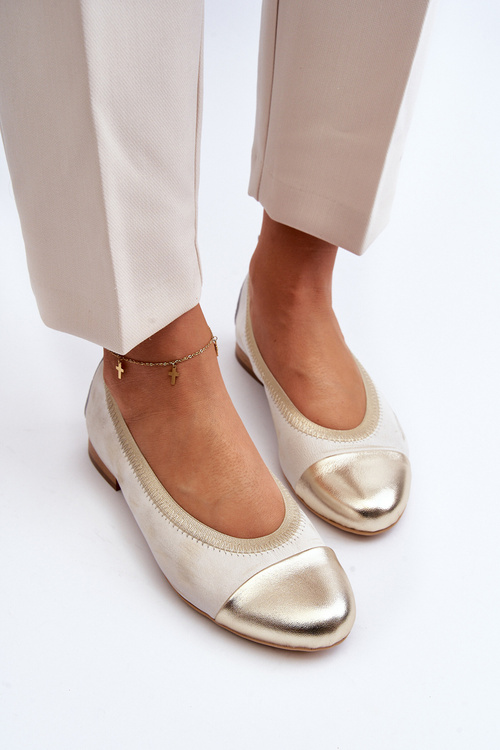 Baleriny Skórzane Złote Przecierane Zazoo 2890