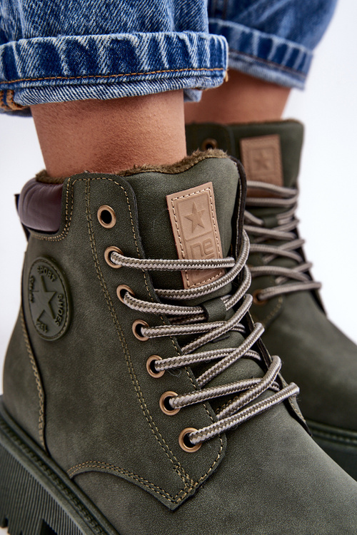 Leather Lined Fur-Trimmed Boots Dark Green Felizia