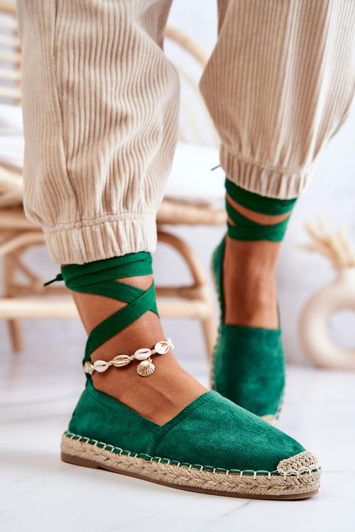 Tied Suede Espadrilles Dark Green Ismanne