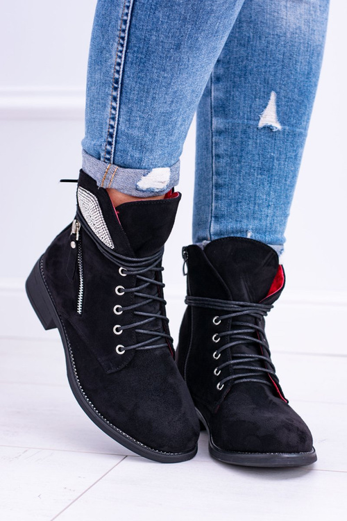 Damskie Ocieplane Botki Na Zamek Cekiny Zamsz Cortina