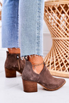 Women's Boots With A Cut On Block Heel Suede Brown Lawrence
