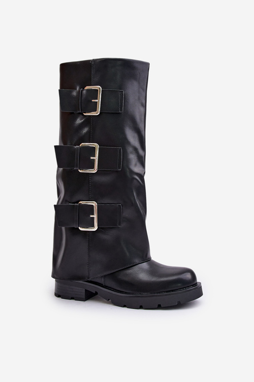 Insulated Boots With Turned Shaft And Buckles Black Cialetta