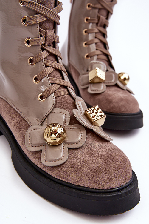 Stylish Women's Zipper Boots with Ornaments D&A MR870-76 Gray-brown